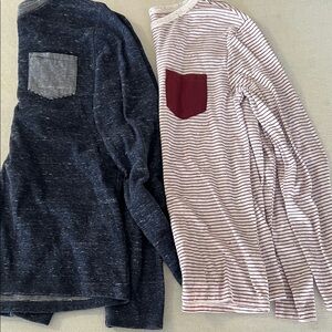 Cat & Jack Long-Sleeve Pocket Tees - Navy & Maroon Stripe